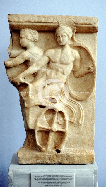 Stone sculpture of Greek warriors in a chariot, c500 BC. Artist: Anon