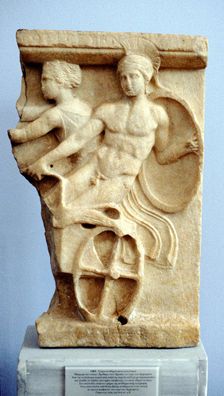 Stone sculpture of Greek warriors in a chariot, c500 BC. Artist: Anon