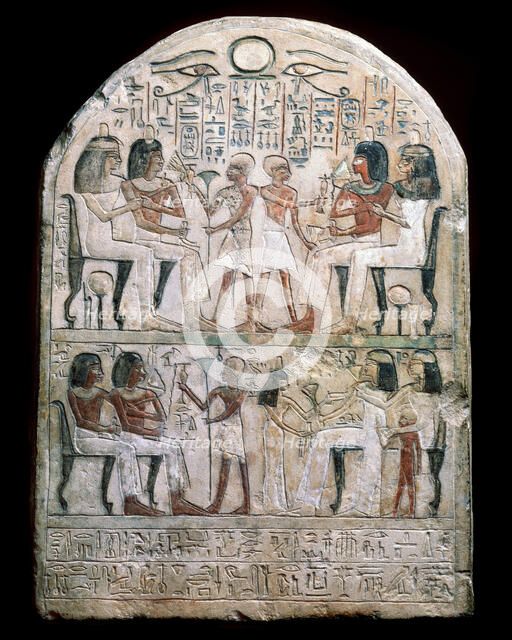 Stone stele with a relief, Ancient Egyptian, 156 BC. Artist: Unknown