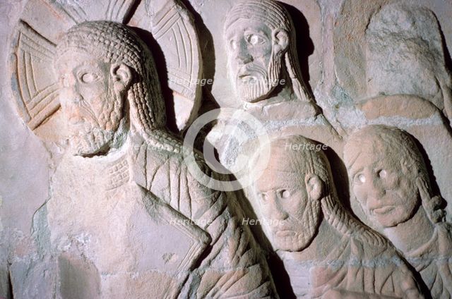 Stone relief of Christ entering Jerusalem. Artist: Unknown