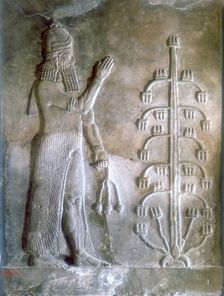 Stone relief of Sargon I standing before a tree of life, 24th-23rd century BC. Artist: Anon