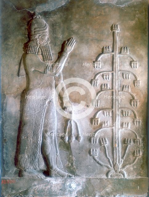 Stone relief of Sargon I standing before a tree of life, 24th-23rd century BC. Artist: Anon