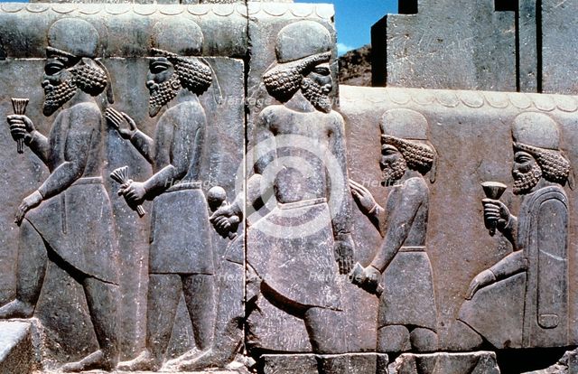 Stone relief showing subjects bringing tribute, South Iran, 6th-5th century BC. Artist: Unknown