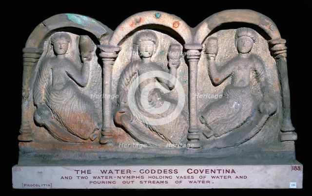 Stone relief showing the water-goddess Coventina, 2nd century. Artist: Unknown