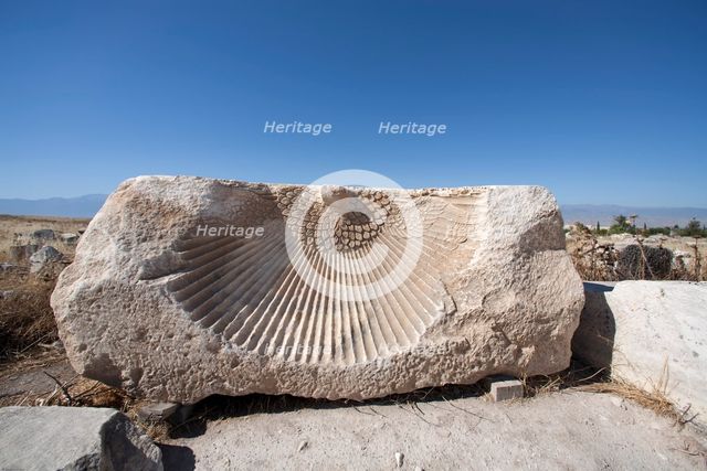 Stone reliefs at Pamukkale (Hierapolis), Turkey. Creator: Samuel Magal.