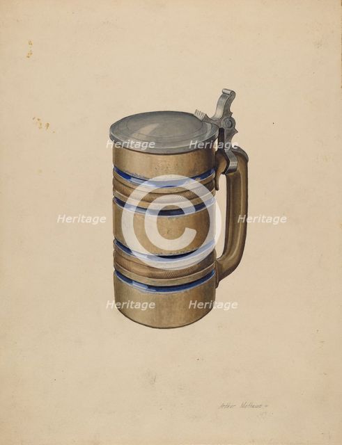 Stoneware and Pewter Beer Mug, c. 1934. Creator: Arthur Matthews.