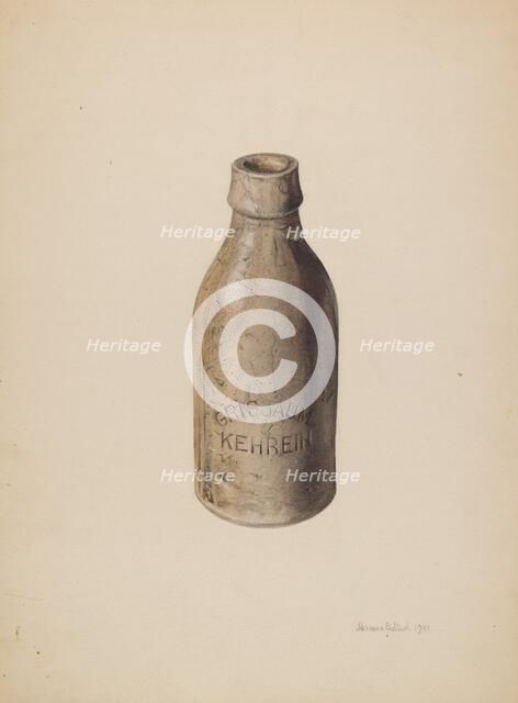 Stoneware Beer Bottle, 1941. Creator: Herman O. Stroh.
