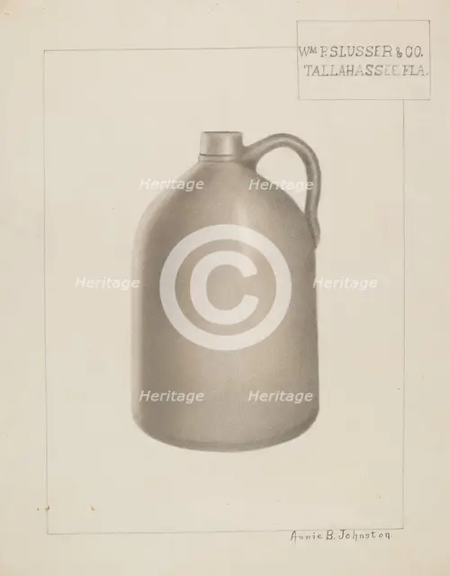 Stoneware Jug, c. 1937. Creator: Annie B Johnston.