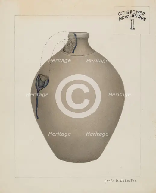 Stoneware Jug, c. 1937. Creator: Annie B Johnston.