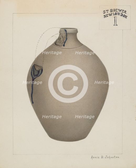 Stoneware Jug, c. 1937. Creator: Annie B Johnston.