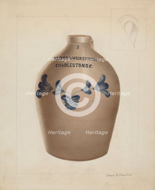 Stoneware Jug, c. 1937. Creator: Annie B Johnston.