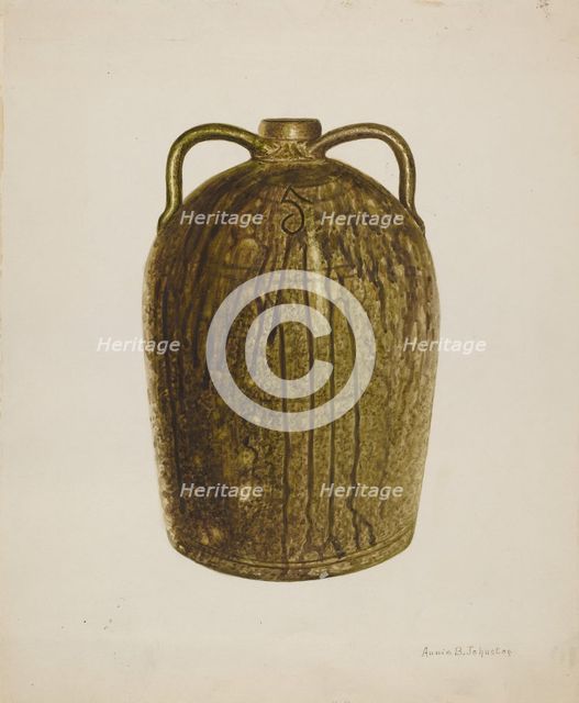 Stoneware Jug, c. 1938. Creator: Annie B Johnston.