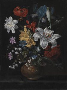 Stoneware Jar with Flowers;Stoneware Jar, 1626-1681. Creator: Jacob Marrel