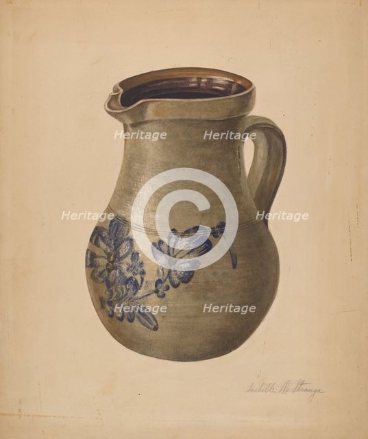 Stoneware Pitcher, c. 1938. Creator: Isabelle De Strange.