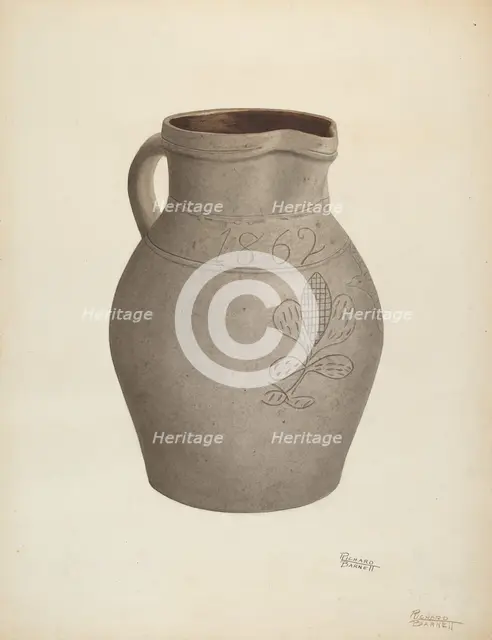 Stoneware Pitcher, c. 1939. Creator: Richard Barnett.