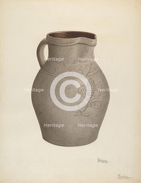 Stoneware Pitcher, c. 1939. Creator: Richard Barnett.