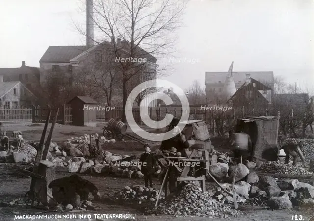 Stonecutters making macadam, Landskrona, Sweden, 1900. Creator: Borg Mesch.