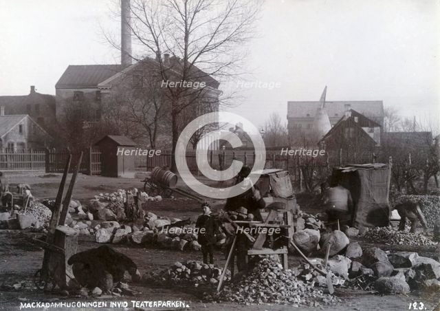 Stonecutters making macadam, Landskrona, Sweden, 1900. Creator: Borg Mesch.