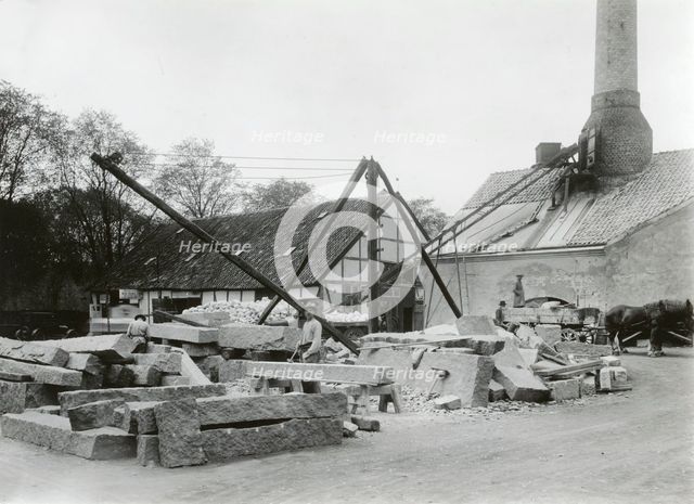 Stonecutters working with granite, Landskrona, Sweden, 1930. Creator: Unknown.
