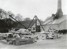 Stonecutters working with granite, Landskrona, Sweden, 1930