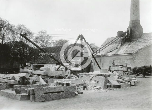 Stonecutters working with granite, Landskrona, Sweden, 1930. Artist: Unknown