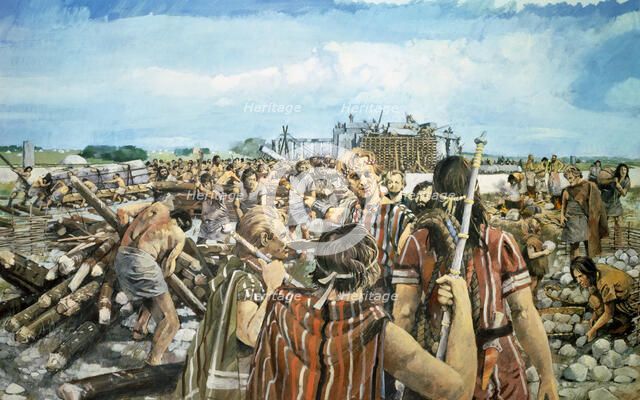 Stonehenge construction, c2300BC, (c1990-2010). Artist: Ivan Lapper.