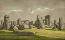 Stonehenge from the W.S.W., showing ruins with soldier, 1824-1839. Artist: Henry Browne