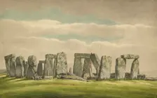 Stonehenge from the N.W., showing ruins with man and dog, 1824-1839. Artist: Henry Browne