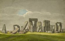 Stonehenge from the S.E, showing stones in ruined state with 2 visitors, 1824-1839. Artist: Henry Browne