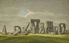 Stonehenge from the S.E, showing stones in ruined state with 2 visitors, 1824-1839. Artist: Henry Browne