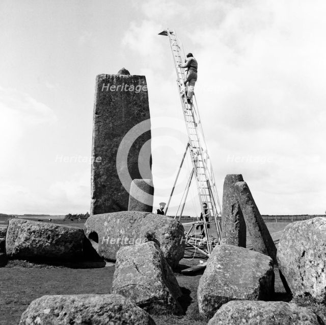 Stonehenge showing photographer's ladder in 1954. Artist: Richard J C Atkinson.