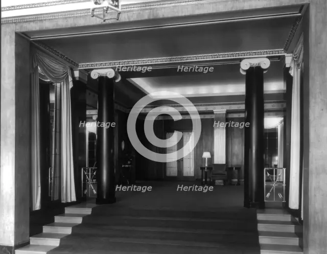 Stoneleigh Courts Apartments, Connecticut Ave., N.W., Washington, DC - general view of lobby, 1920s. Creator: Frances Benjamin Johnston.