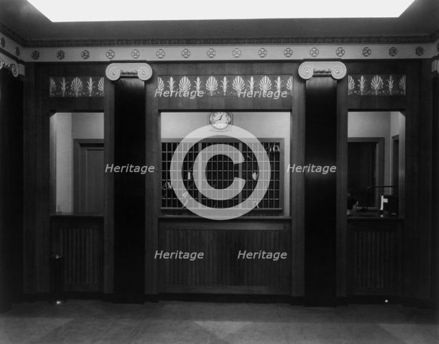 Stoneleigh Courts Apartments, Connecticut Ave., N.W., Washington, DC - main desk in lobby..., 1920s. Creator: Frances Benjamin Johnston.