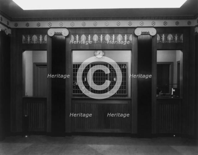 Stoneleigh Courts Apartments, Connecticut Ave., N.W., Washington, DC - main desk in lobby..., 1920s. Creator: Frances Benjamin Johnston.