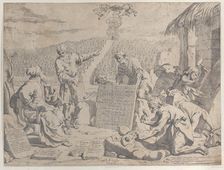 Stonemasons carving the arms of the Bolognese Cardinal Petro Vidono, under his direction, ..., 1663. Creator: Anon