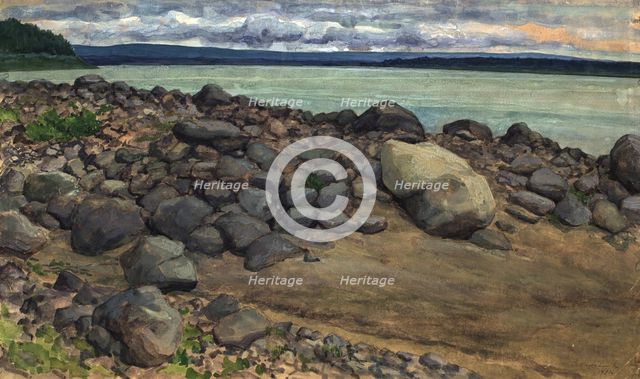Stones on the bank of the Yenisei, Hag, 1921. Creator: Dmitrii Innokent'evich Karatanov.