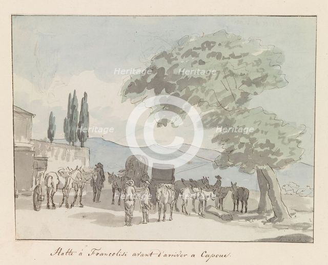 Stop in Francolise before arrival in Capua, 1778. Creator: Louis Ducros.
