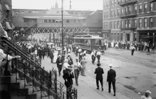 Stopping cars - St. R'Y Strike 1916, 1916. Creator: Bain News Service