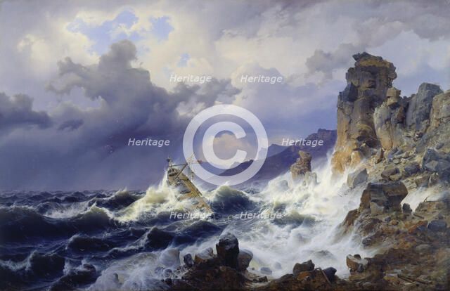 Storm at Sea off the Norwegian Coast, 1837. Creator: Andreas Achenbach.