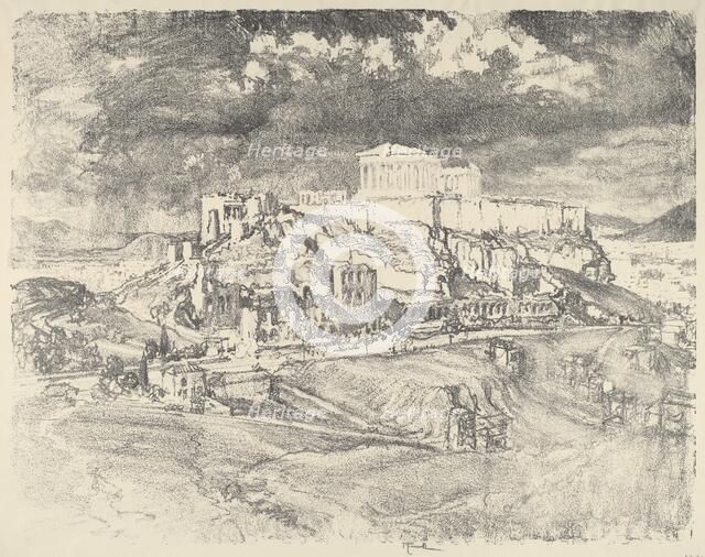 Storm behind the Acropolis, 1913. Creator: Joseph Pennell.