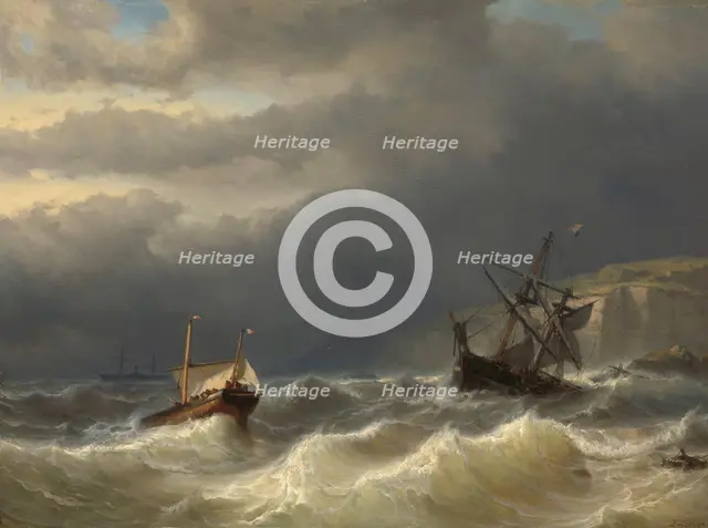Storm in the Strait of Dover, 1819-1866. Creator: Johan Hendrick Louis Meijer.