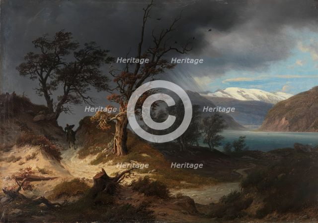 Stormy Landscape with a Rider, 1835. Creator: Thomas Fearnley.