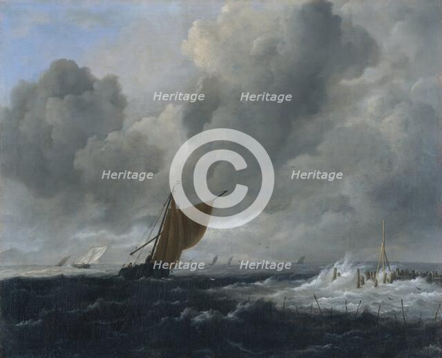 Stormy Sea with Sailing Vessels, 1668. Creator: Jacob van Ruisdael.