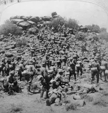 Storming of the Boer kopje by the Suffolks at Colesberg, South Africa Boer War, 1900.Artist: Underwood & Underwood