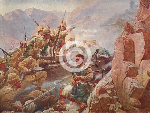 Storming of the Dargai Heights by the 1st Gordon Highlanders and the Gurkhas, 1897 (1906).  Artists: Vereker Monteith Hamilton, Unknown.