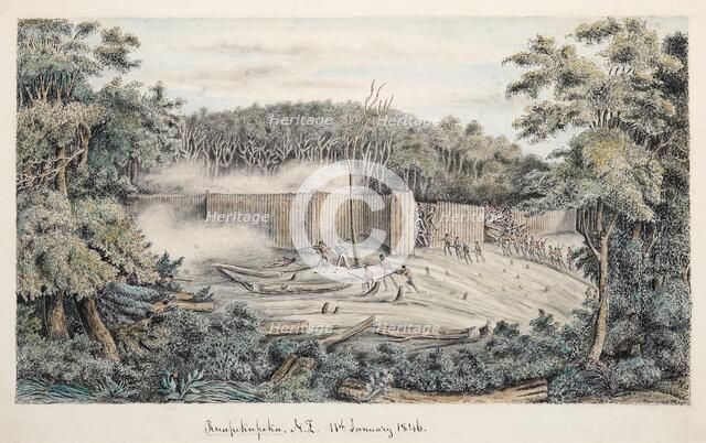 Storming of the Pa at Ruapekapeka, 11th January 1846, 1846. Creator: John Radcliffe Hayes Williams.