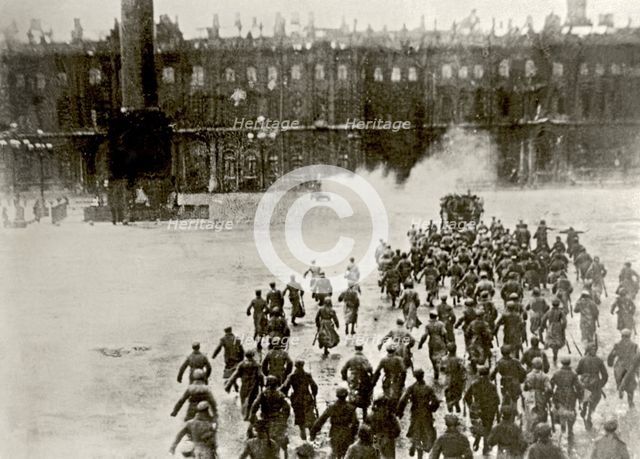Storming the Winter Palace on 25th October, 1917 (From the Film "October" 1927).