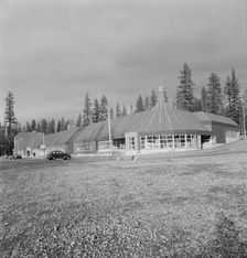 Stores and community center in model lumber company town, Gilchrist, Oregon, 1939. Creator: Dorothea Lange
