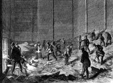 Storing ice in insulated sheds at Charles's Ice Store, Chelsea, London, 1861