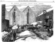 Storing ice in insulated sheds at Charles's Ice Store, Chelsea, London, 1861